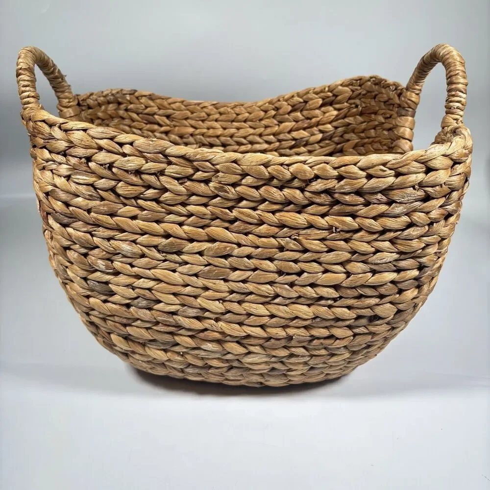 Large Woven Water Hyacinth Storage Basket Handles Scoop Front 17x14x14 Rustic